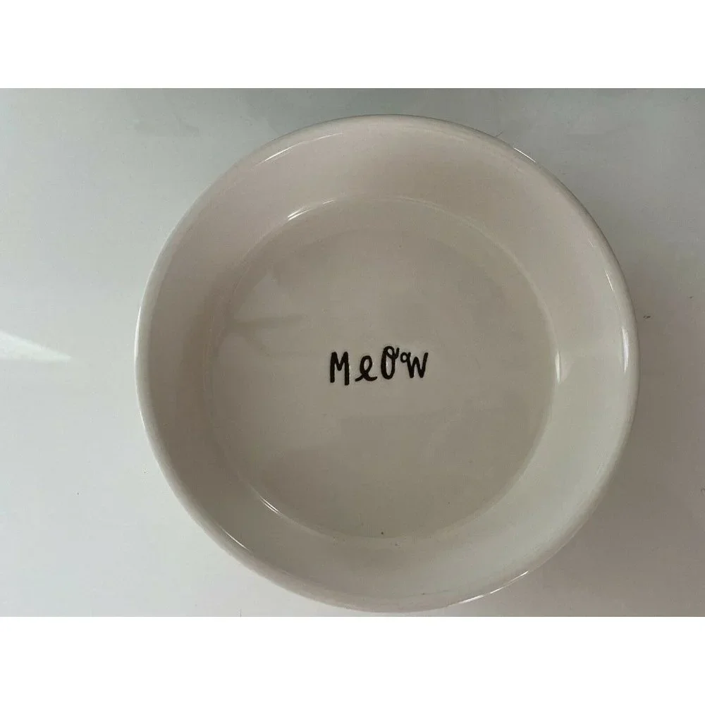 Artisan Rae Dunn Meow White Black Ceramic Cat Bowl Pet Food Dish‎ 5